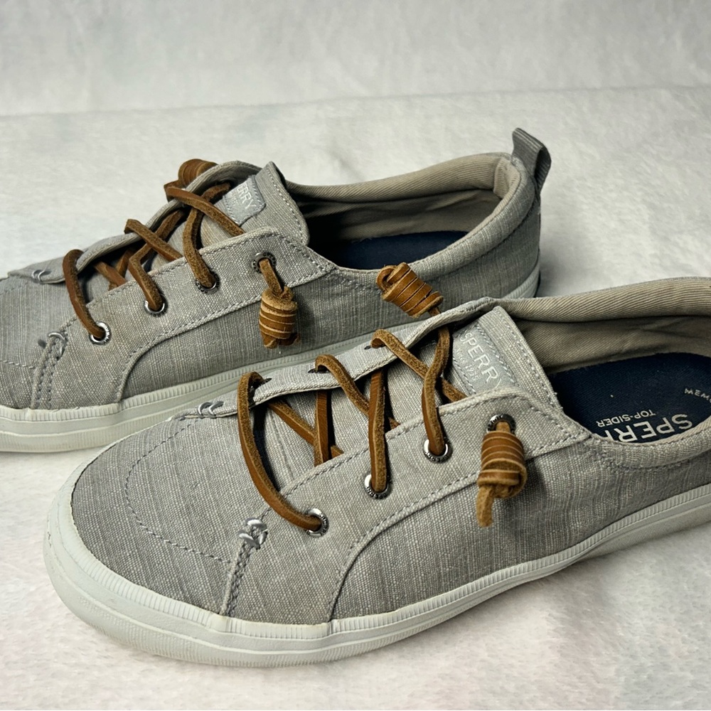 Sperry Women’s Light Gray Sneakers with Brown Laces